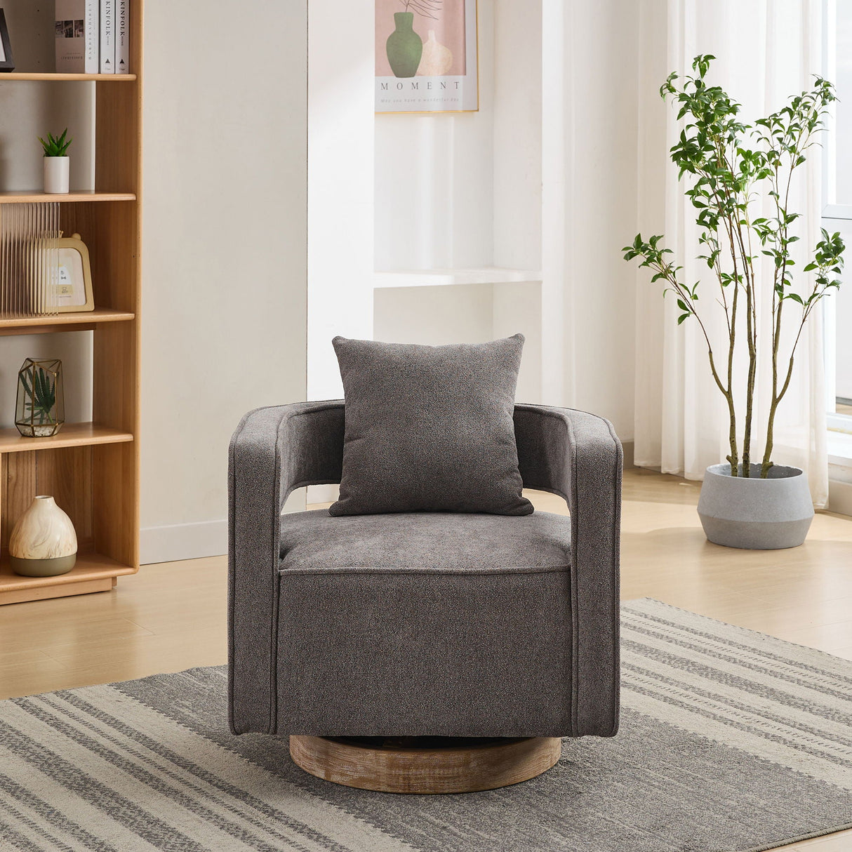 Swivel Accent Open Back Barrel Chair With Weathered Base by Couch.com