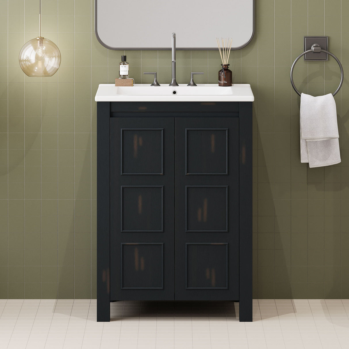 Vintage Style Small Bathroom Vanity Combo With Ceramic Sink, 2 Soft-Close Doors - Espresso by Couch.com