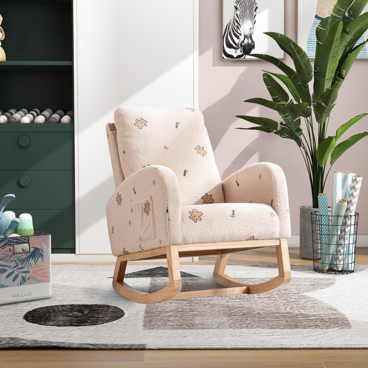 Modern Accent Rocker Armchair With Side Pocket, Upholstered High Back by Couch.com