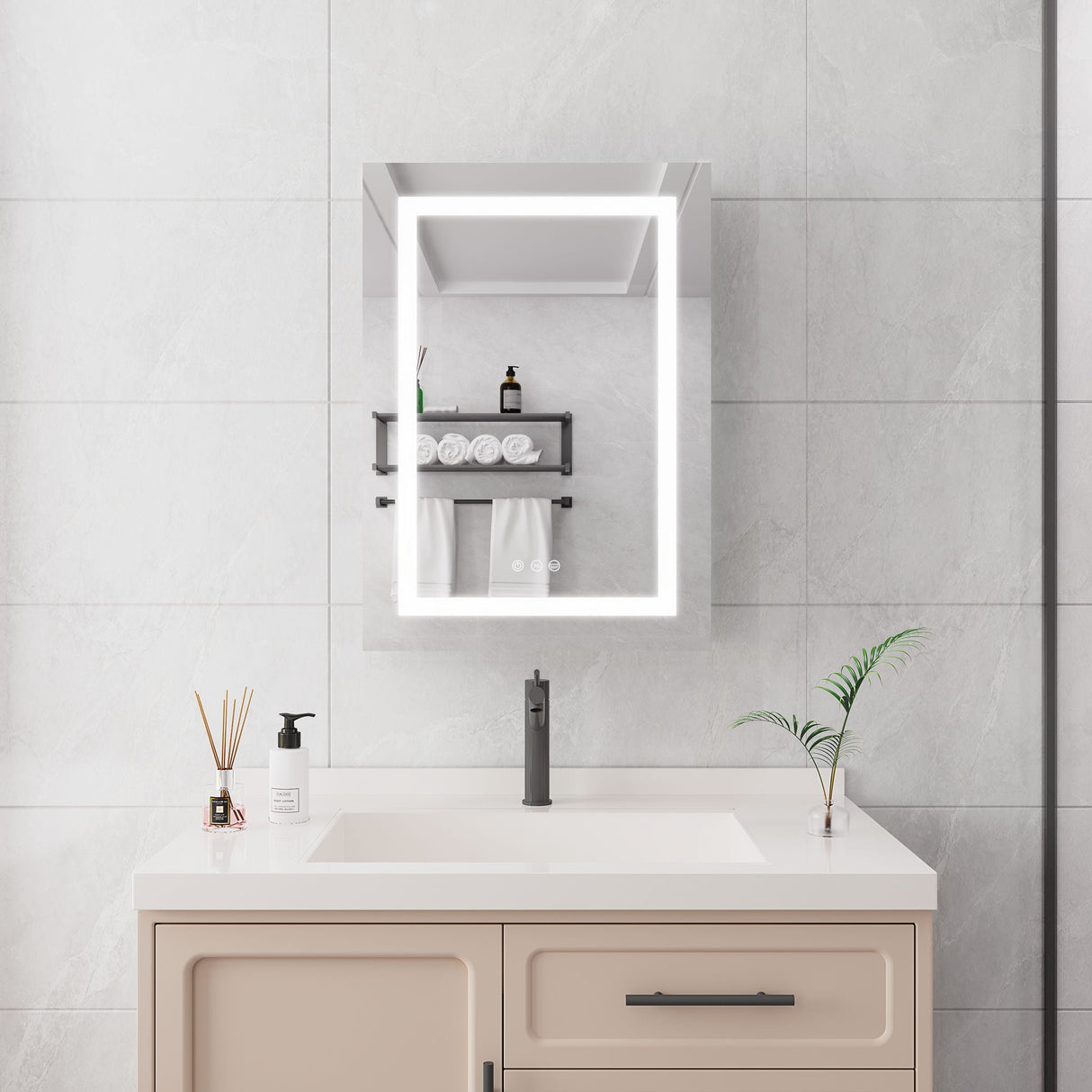 20 X 28" Bathroom Medicine Cabinet With Mirror Wall Mounted LED Bathroom Mirror Cabinet With Lights, Anti-Fog, Waterproof, Dimmable, 3000K~6000K, Single Door, Touch Swich, Storage Shelves - Silver by Couch.com