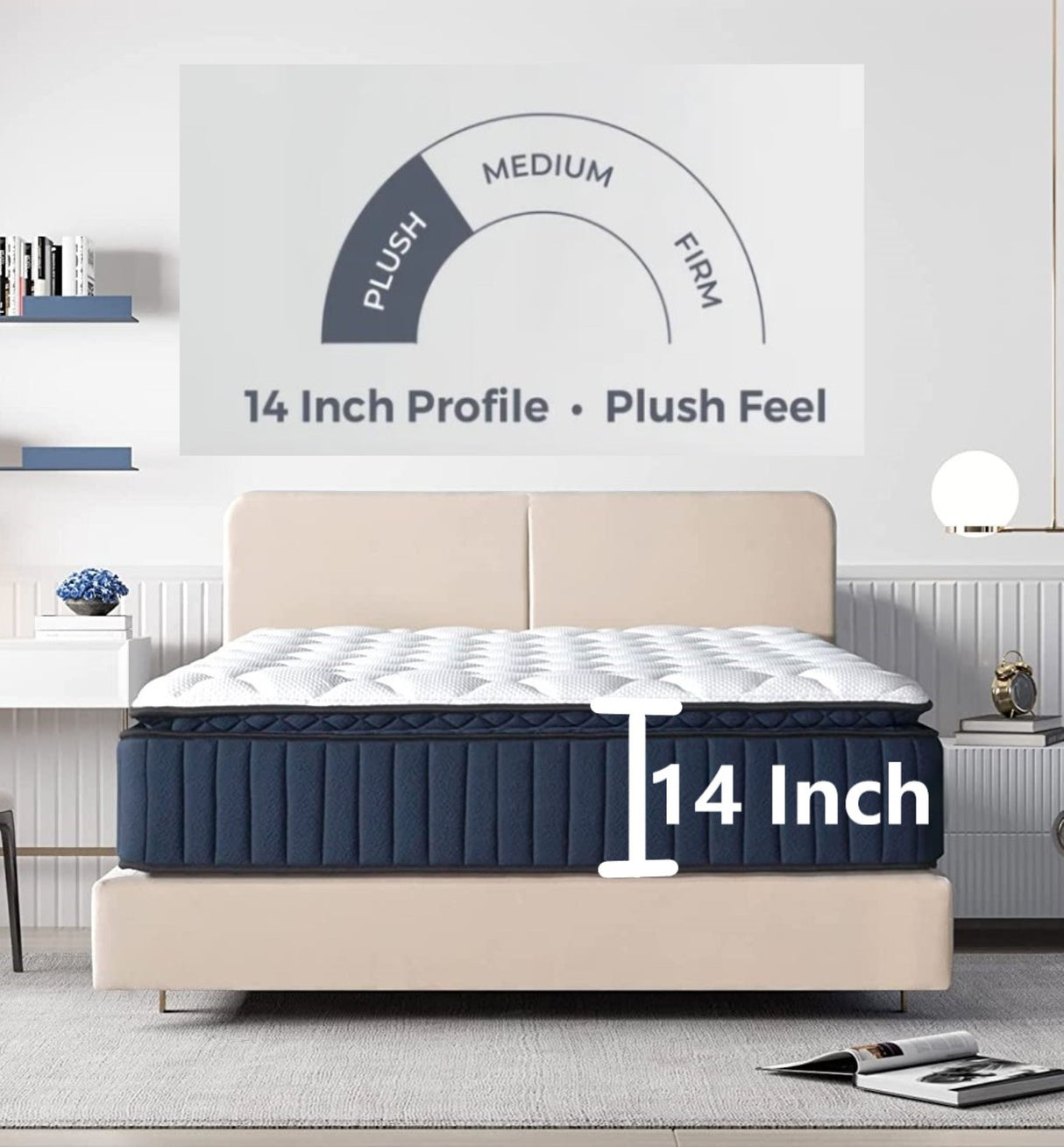Opulence 14" Plush Pillow-Top Memory Foam Edge Support Pocket Spring Premium Hybrid Mattress by Couch.com
