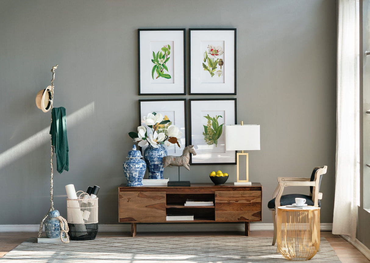 Botanical Flower Wall Art, Home Decor For Living Room Dining Room, Bedroom, Hallway (Set of 4) - White / Blue by Couch.com