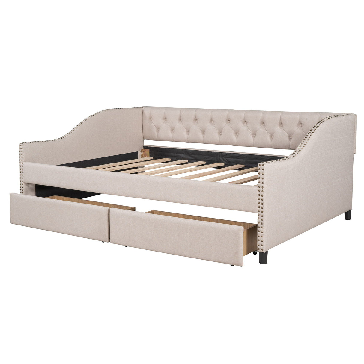 Upholstered Daybed With Two Drawers, Wood Slat Support by Couch.com