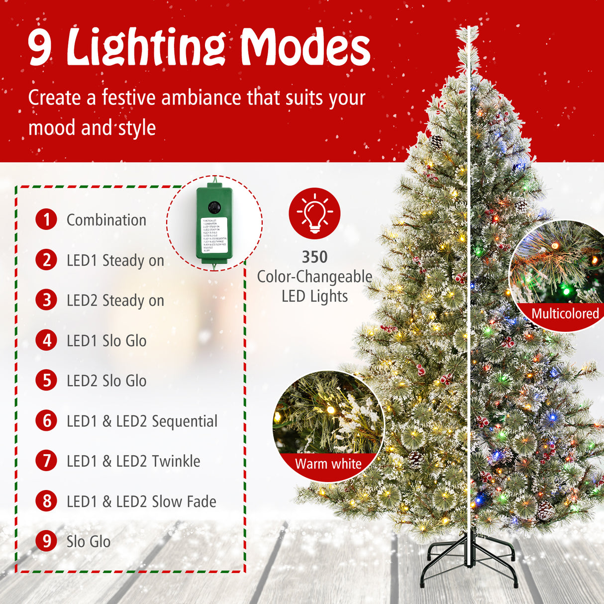 6/7.5/9 FT Artificial Christmas Tree Pre-Lit Hinged Holiday Tree with 360 ° Quick Power Connector-6 ft