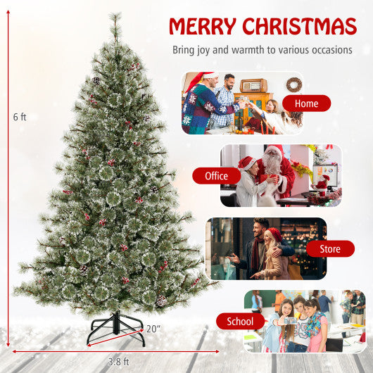 6/7.5/9 FT Artificial Christmas Tree Pre-Lit Hinged Holiday Tree with 360 ° Quick Power Connector-6 ft