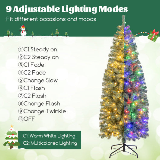 6.5 Feet Pre-Lit Blue Artificial Christmas Tree Slim with 9 Lighting Modes-6.5 ft