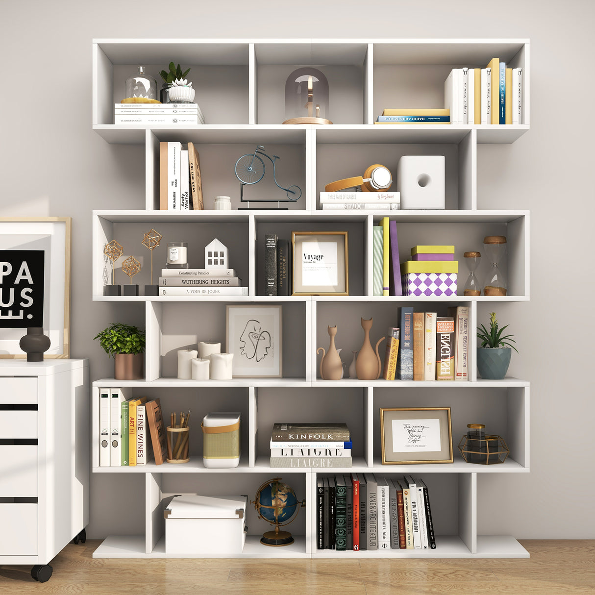 6 Tier S-Shaped Bookshelf Storage Display Bookcase Decor Z-Shelf -White