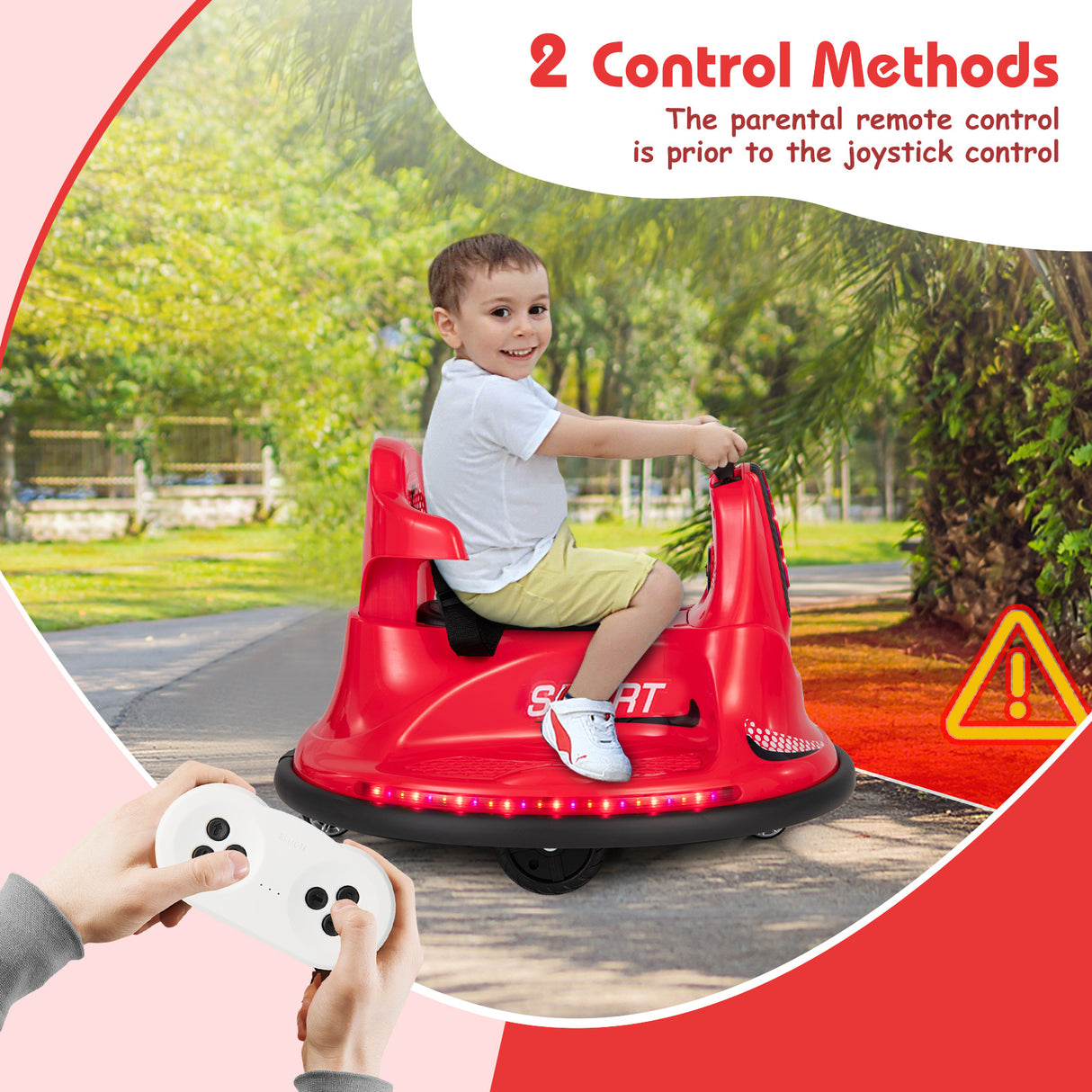 12V Kids Ride On Bumper Car with Remote Control Lights and Music-Red
