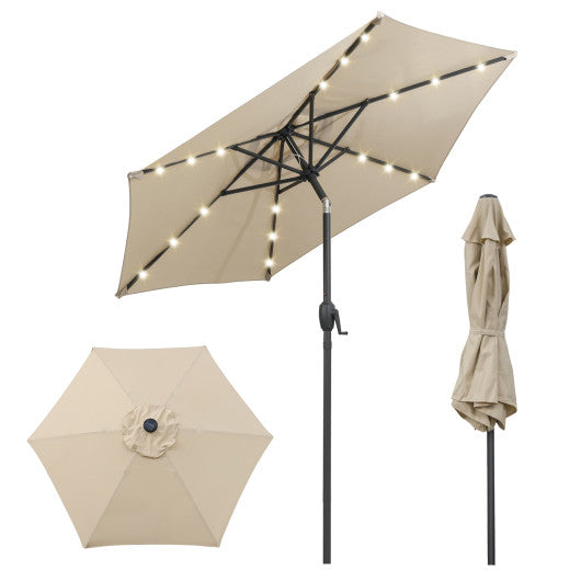 7.5 Feet Solar Powered Patio Umbrella with LED Lights and Crank Handle-Beige