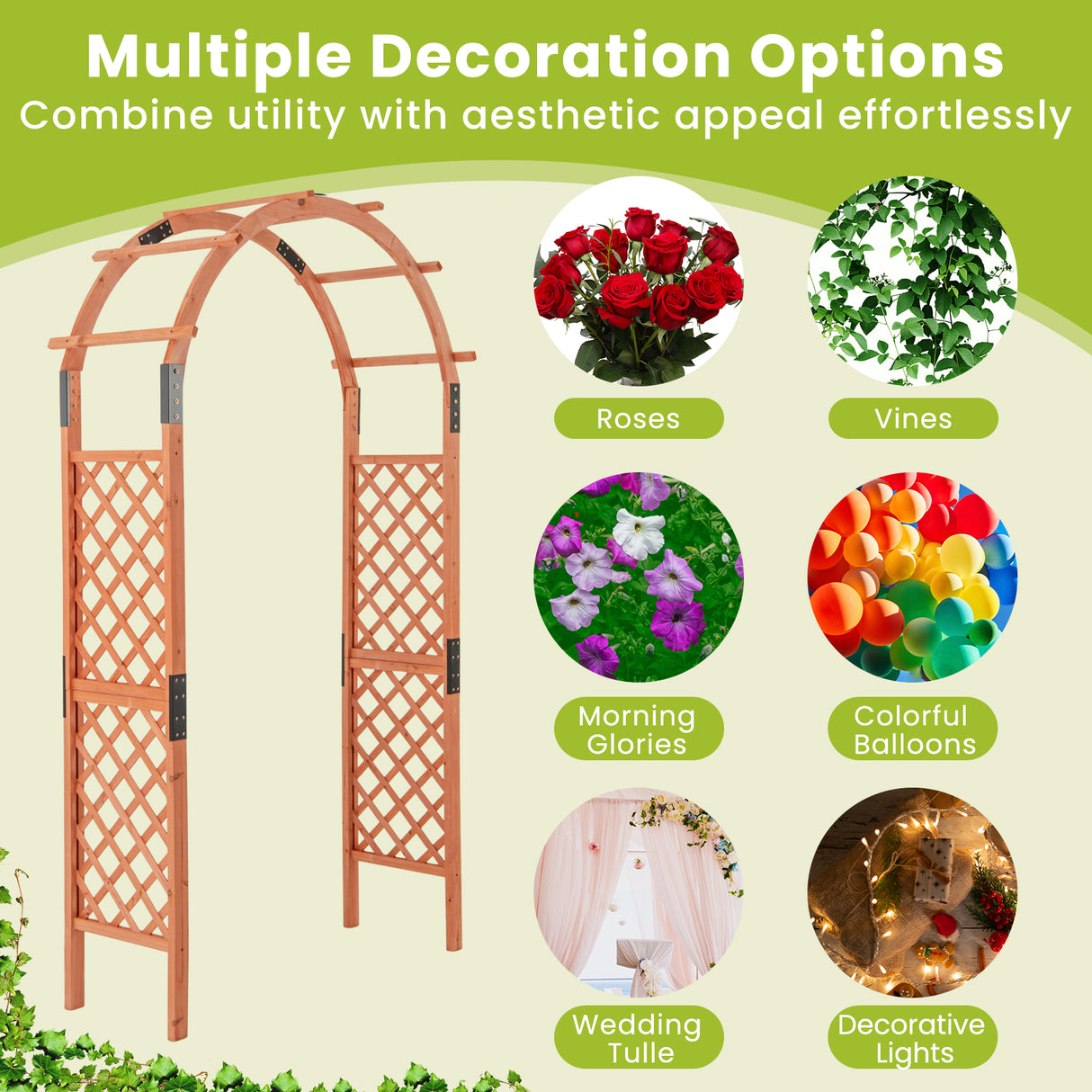 7.7 Feet Garden Arch Wooden Arbor for Climbing Plants