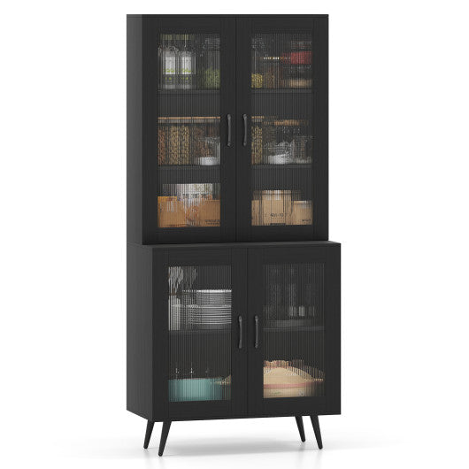 70.5 inch Tall Kitchen Pantry Cabinet Cupboard with 4 Transparent Doors-Black