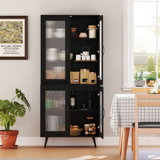 70.5 inch Tall Kitchen Pantry Cabinet Cupboard with 4 Transparent Doors-Black
