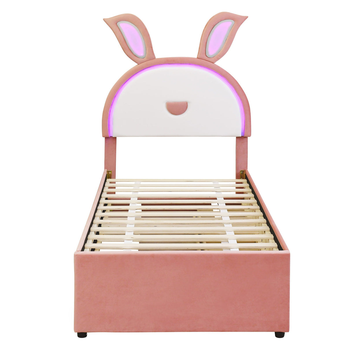Upholstered Platform Bed With Trundle And 3 Drawers, Rabbit-Shaped Headboard With Embedded LED Lights by Couch.com