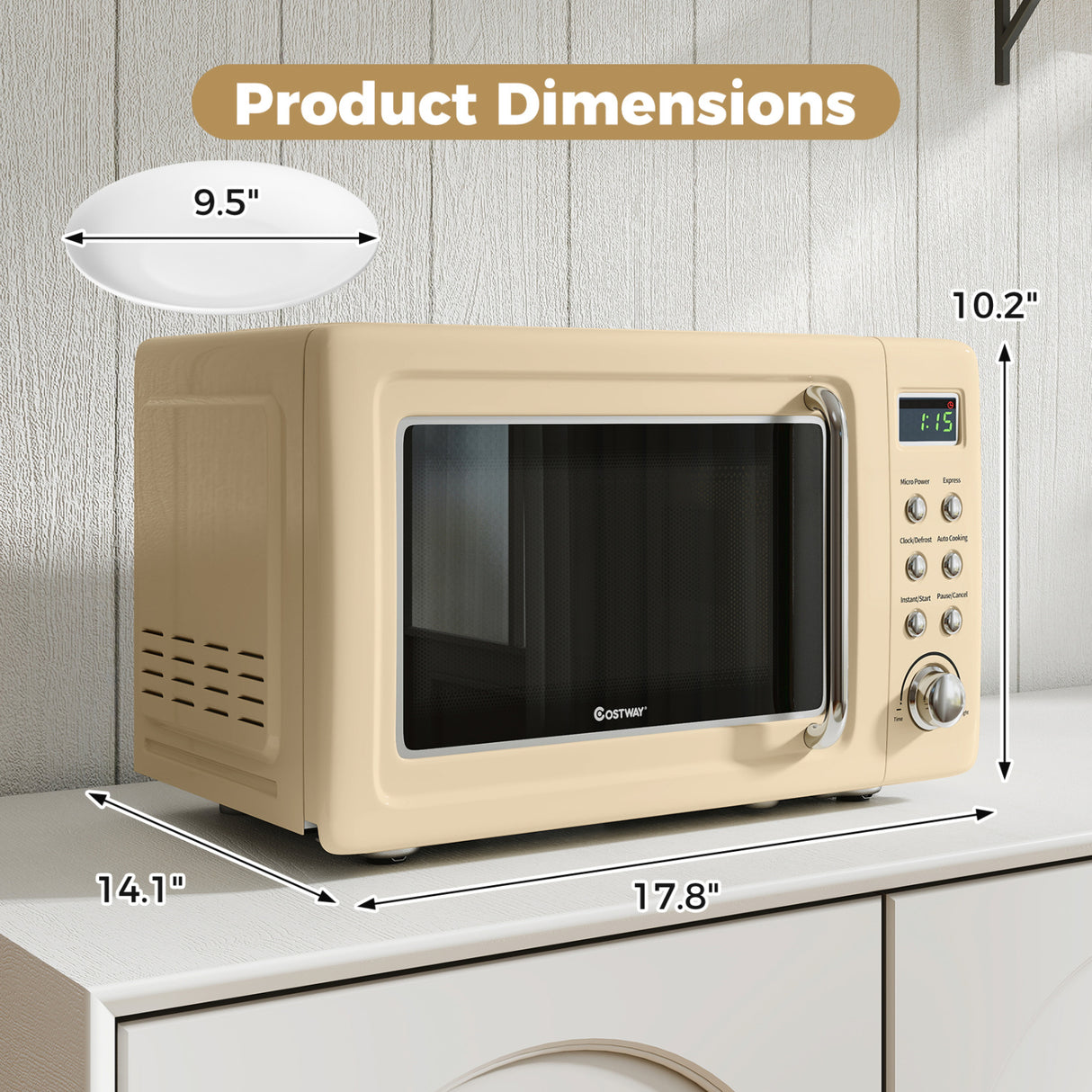 700W Retro Countertop Microwave Oven with 5 Micro Power and Auto Cooking Function-Cream White