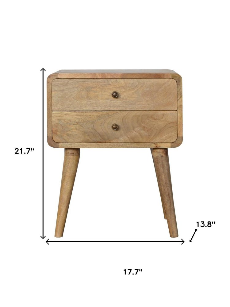 22" Brown Solid Wood Two Drawer Nightstand
