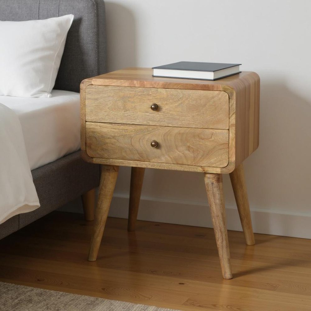 22" Brown Solid Wood Two Drawer Nightstand