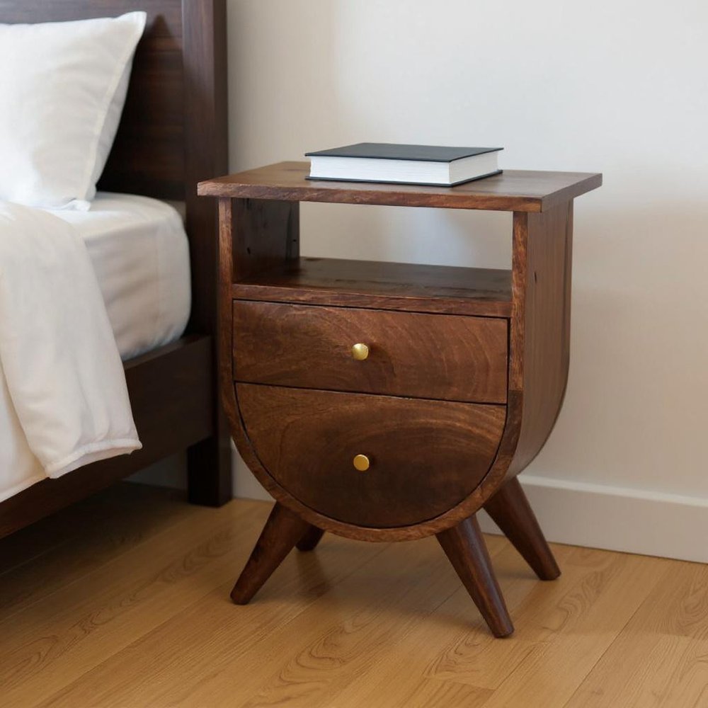 21" Brown Solid Wood Two Drawer Nightstand