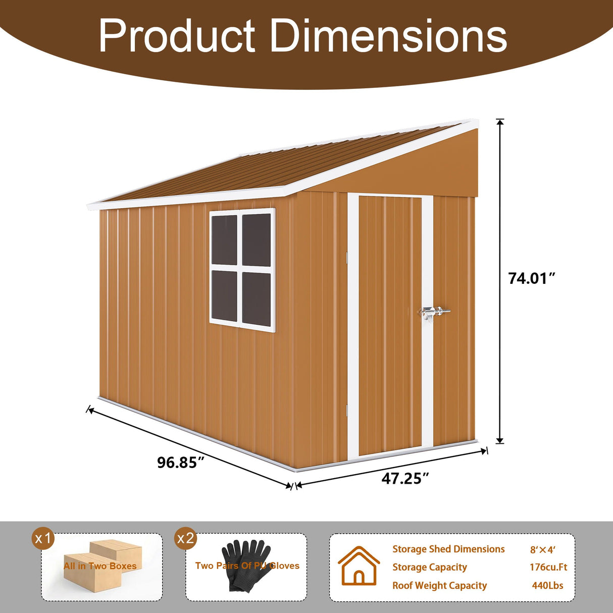 Heavy Duty Metal Storage Shed With Double Doors, Windows & Ventilation Weatherproof Iron Outdoor Garden Shed - Brown by Couch.com