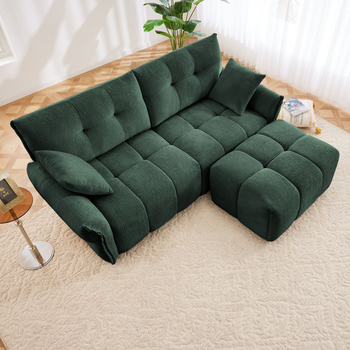 Elegant Sofa Set With Ottoman And Pillows, Textured Chenille, High Resilience Cushions by Couch.com