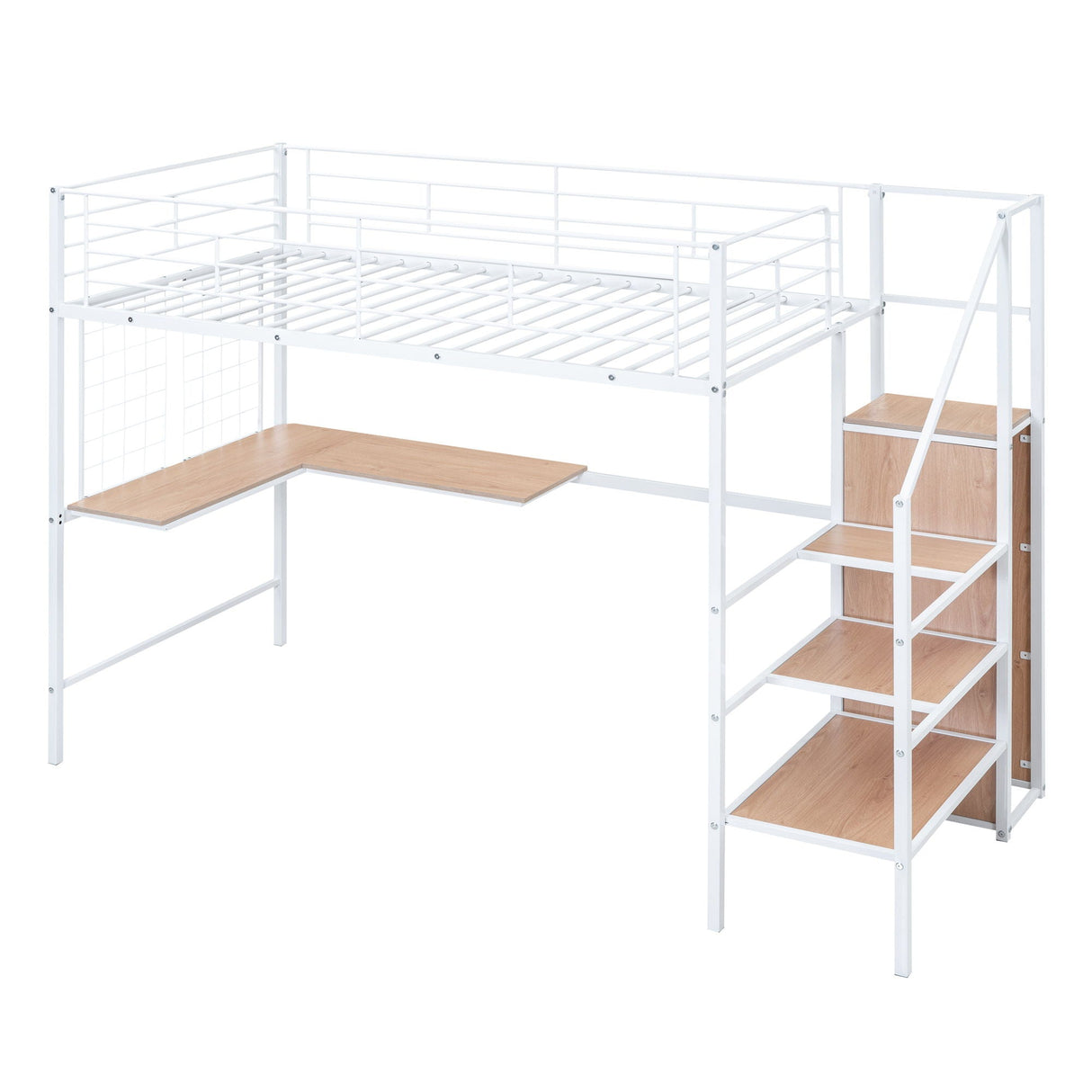 Loft Bed With Desk And Grid, Stylish Frame With Lateral Storage Ladder And Wardrobe by Couch.com