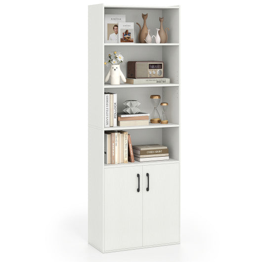 70 Inch Bookcase 6-Tier with Adjustable Shelves and 2-Door Cabinet-White