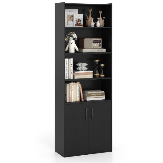 70 Inch Bookcase 6-Tier with Adjustable Shelves and 2-Door Cabinet-Black