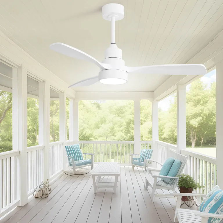 Indoor Wood Ceiling Fan With 3 Solid Wood Blades Remote Control Reversible Dc Motor For Living Room - White by Couch.com
