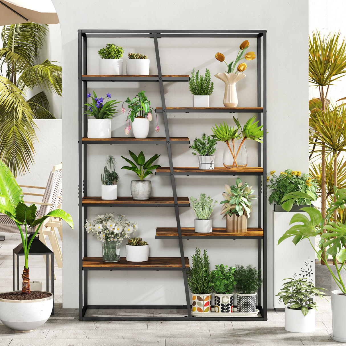 71-Inch 7-Tier Industrial Etagere Bookcase with Heavy-duty Metal Frame-Rustic Brown