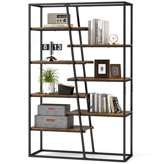 71-Inch 7-Tier Industrial Etagere Bookcase with Heavy-duty Metal Frame-Rustic Brown