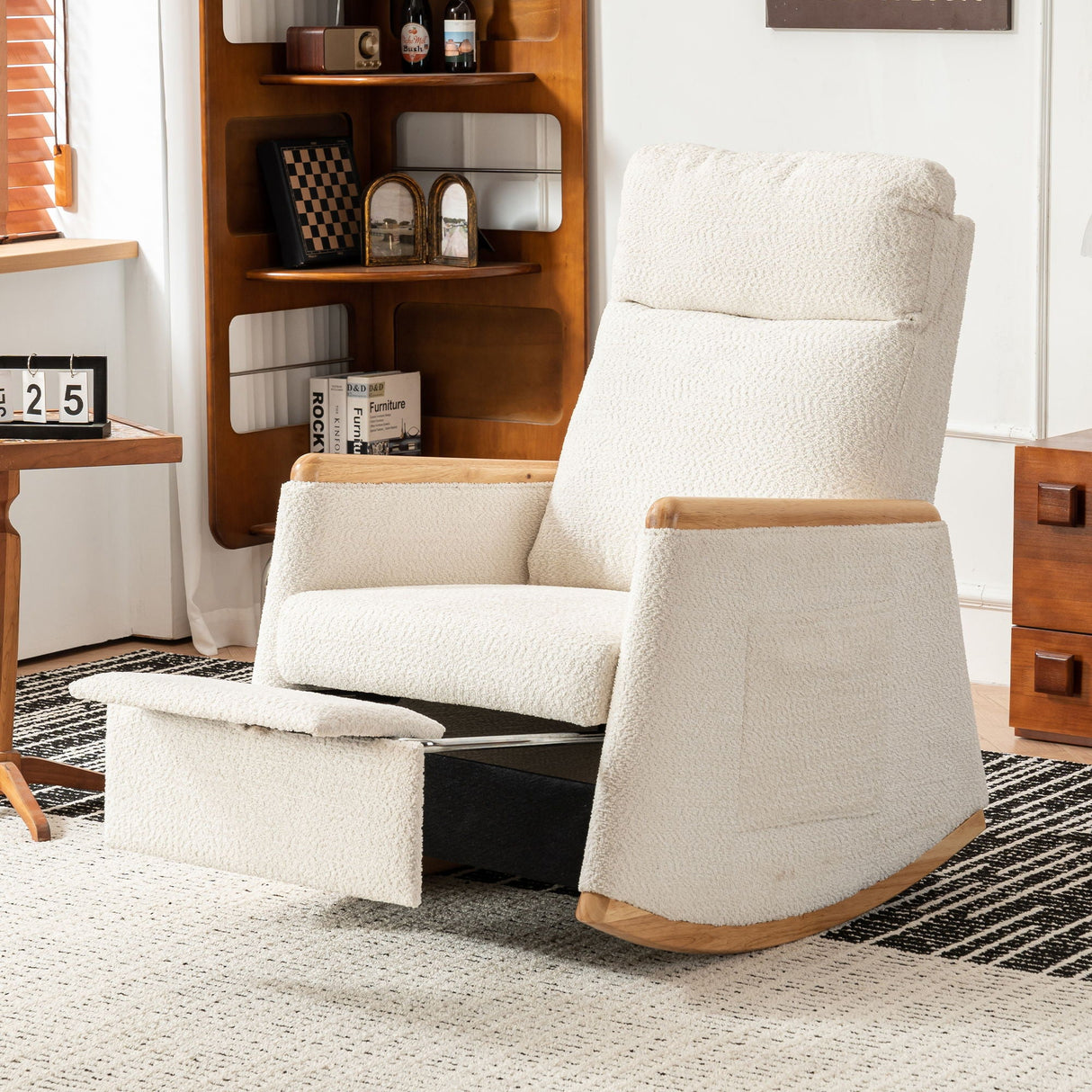 Accent Rocking Chair With Footrest, High Back Rubber Wood Rocking Legs Bedroom Living Space by Couch.com