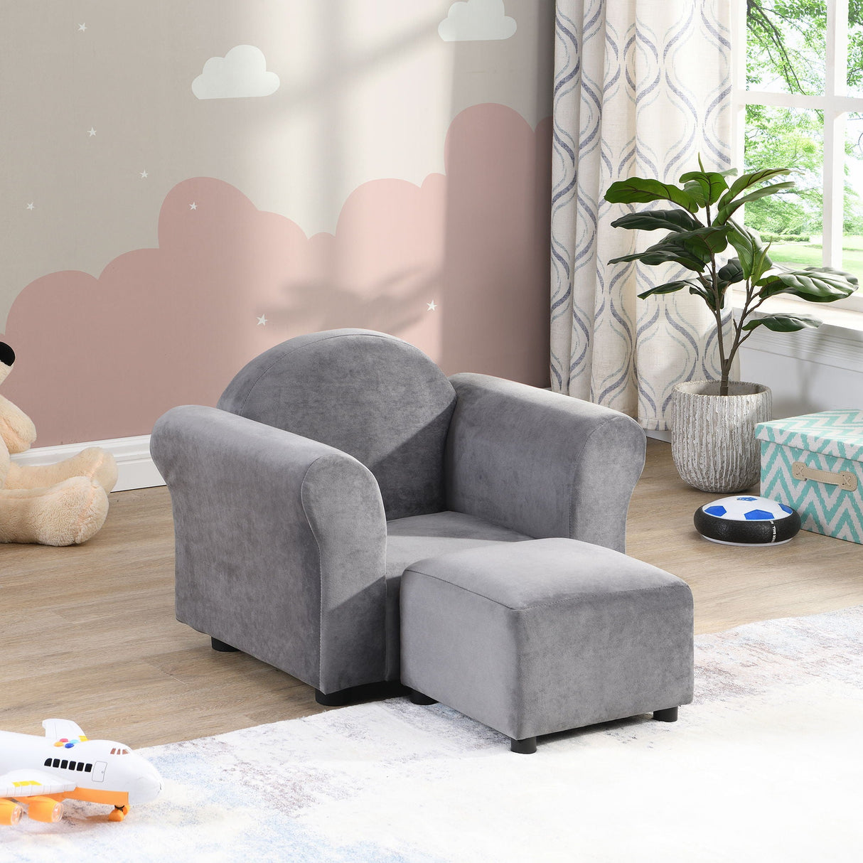 Kids Recliner Chair, Kids Upholstered Couch With Ottoman - Gray by Couch.com