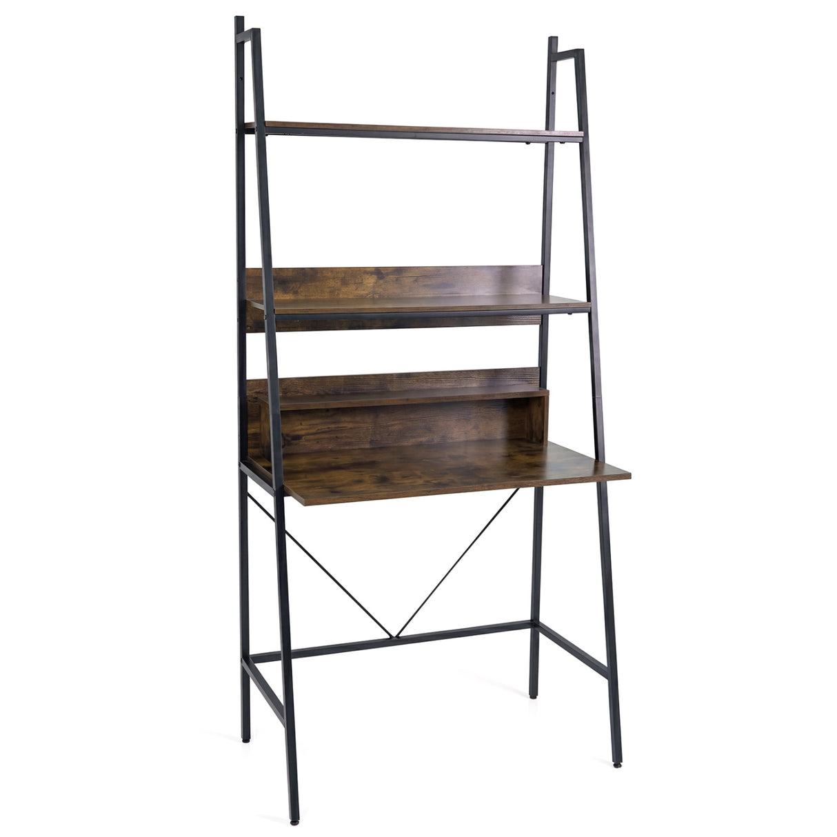 71 High Freestanding Laptop Desk with Open Shelves for Living Room Bedroom Study-Brown