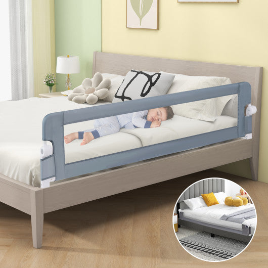 71-Inch Foldable Bed Rail Swing Down Baby Bed Guard Rail with Adjustable Safety Strap-Gray
