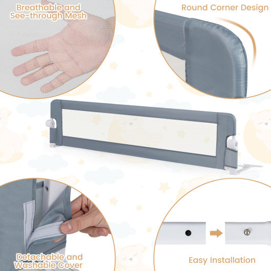71-Inch Foldable Bed Rail Swing Down Baby Bed Guard Rail with Adjustable Safety Strap-Gray