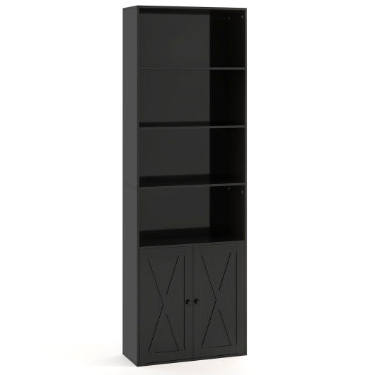 71 Inch Freestanding Bookshelf with 6 Shelves and 2-Door Cabinet-Black