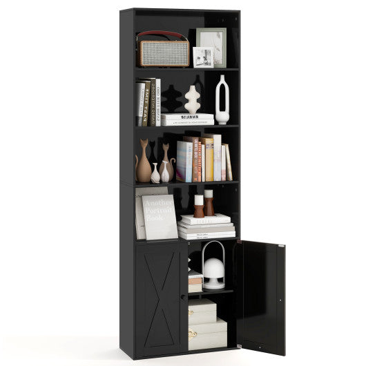 71 Inch Freestanding Bookshelf with 6 Shelves and 2-Door Cabinet-Black