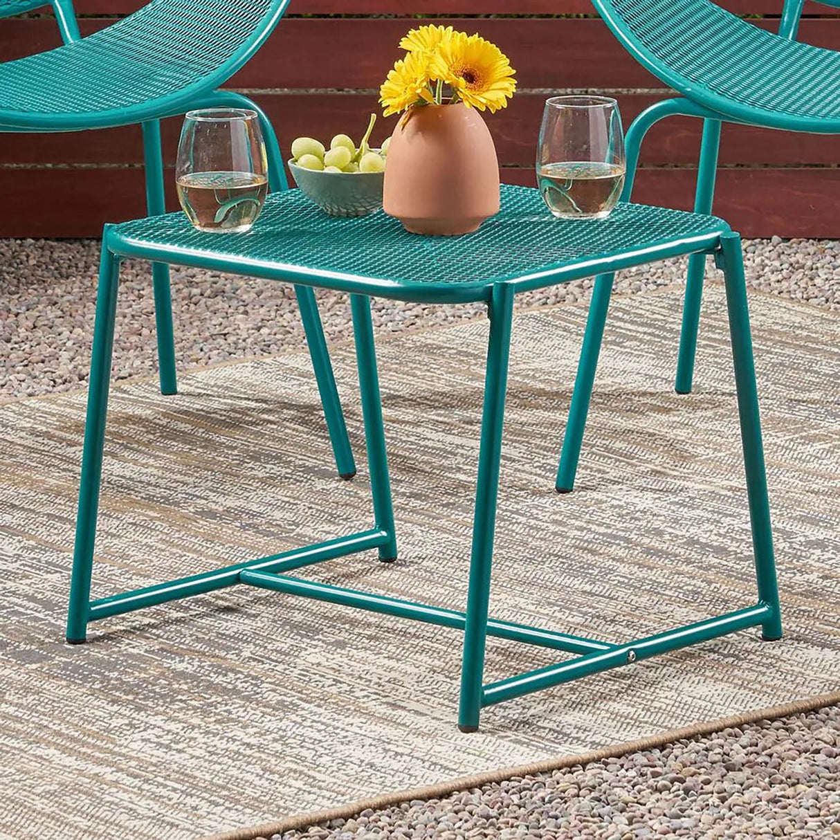 Outdoor Iron Chair With Mesh Design - Teal by Couch.com