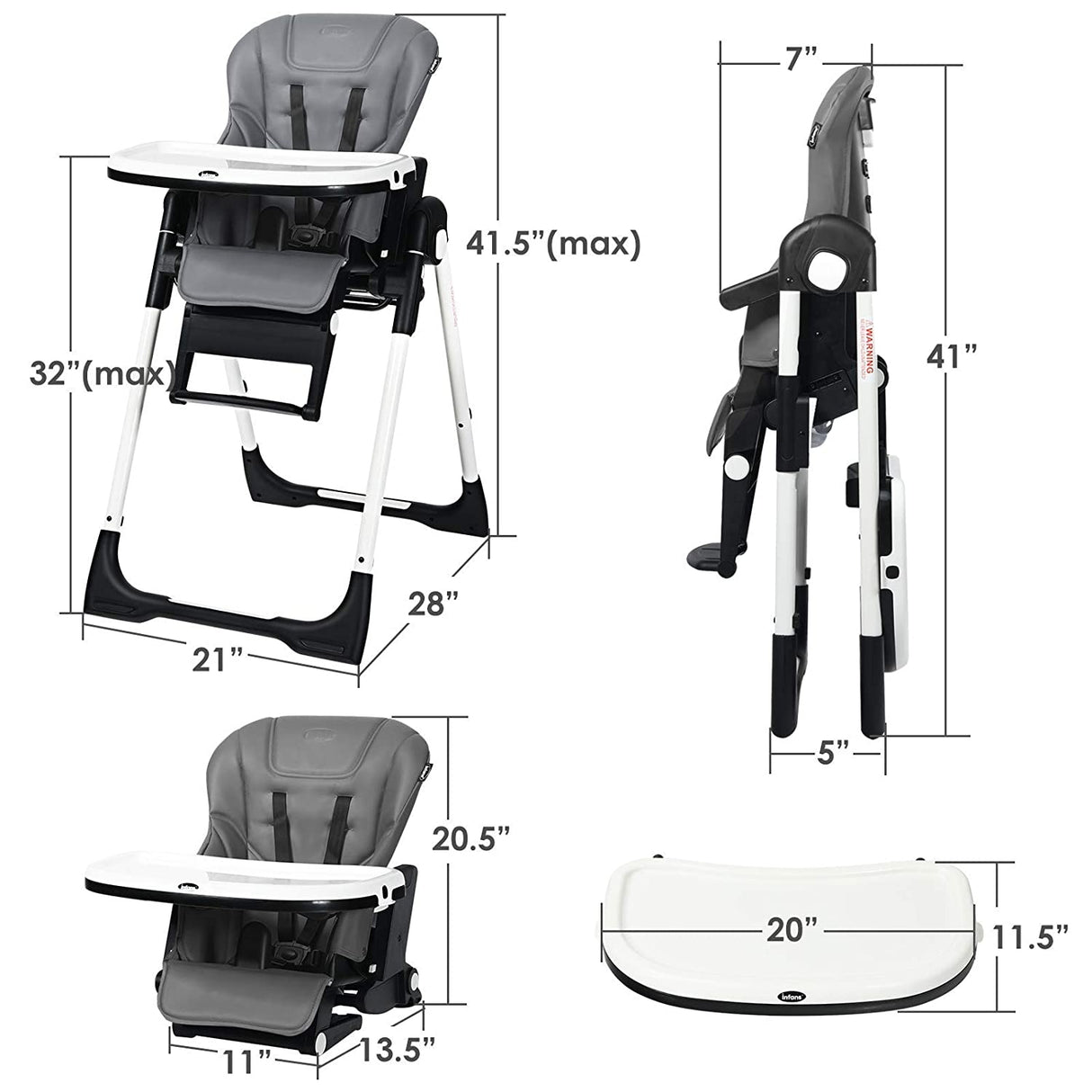 4-in-1 High Chair “Booster Seat with Adjustable Height and Recline-Black