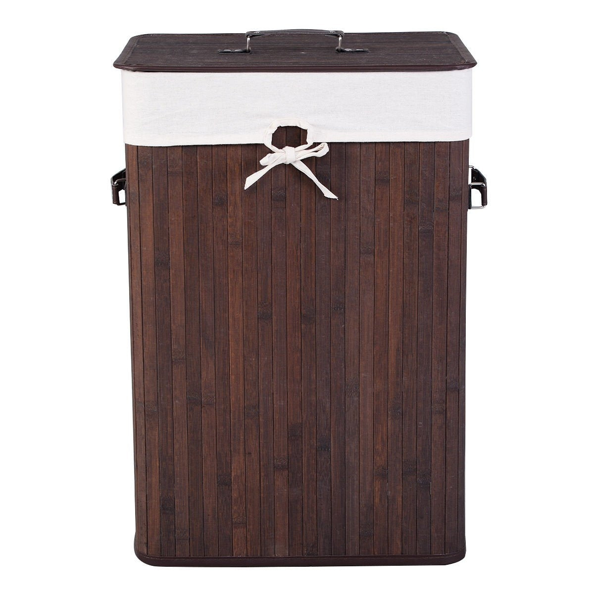 Rectangle Bamboo Hamper Laundry Basket Washing Cloth Bin Storage Bag Lid 3 color-Black