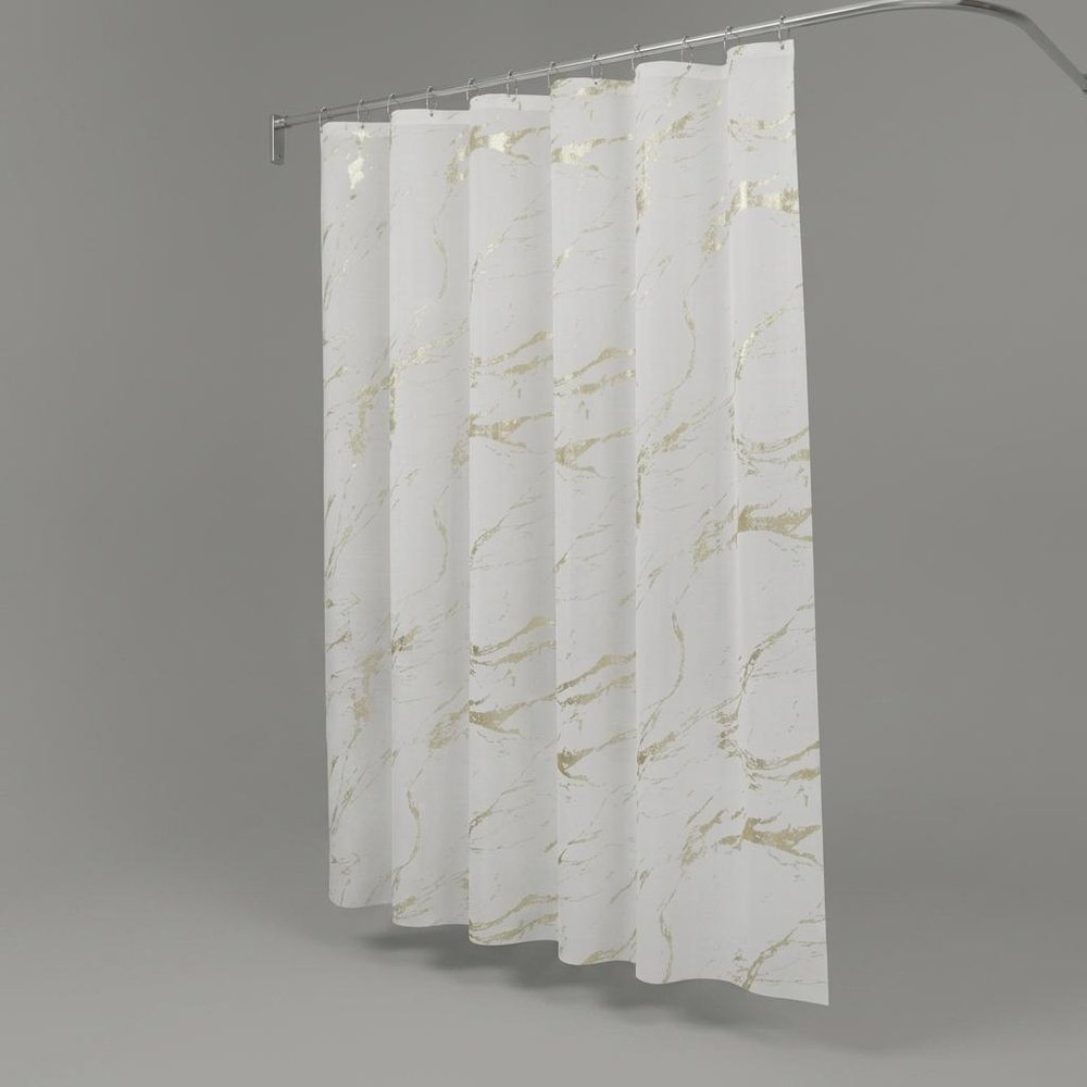 72" White And Gold Abstract Shower Curtain