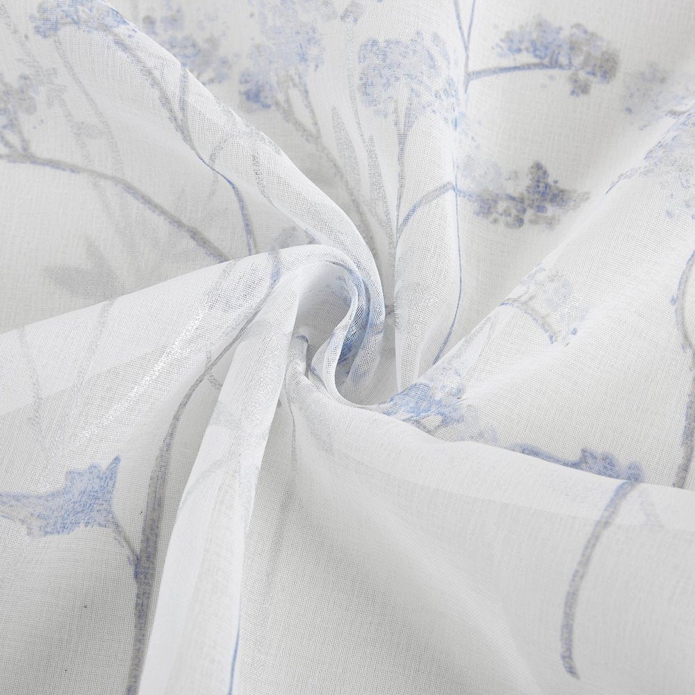 72" White And Blue Floral Shower Curtain