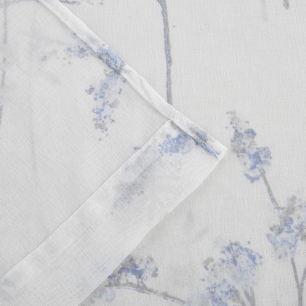 72" White And Blue Floral Shower Curtain