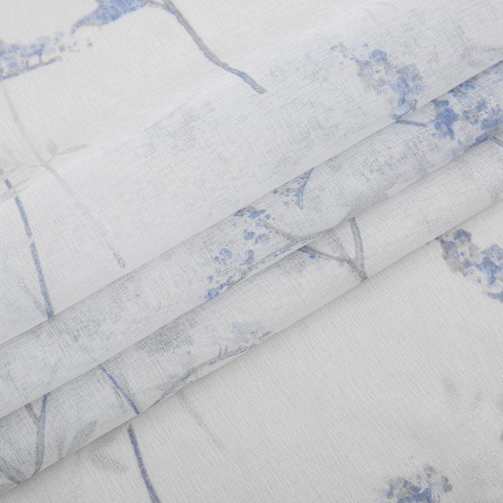 72" White And Blue Floral Shower Curtain