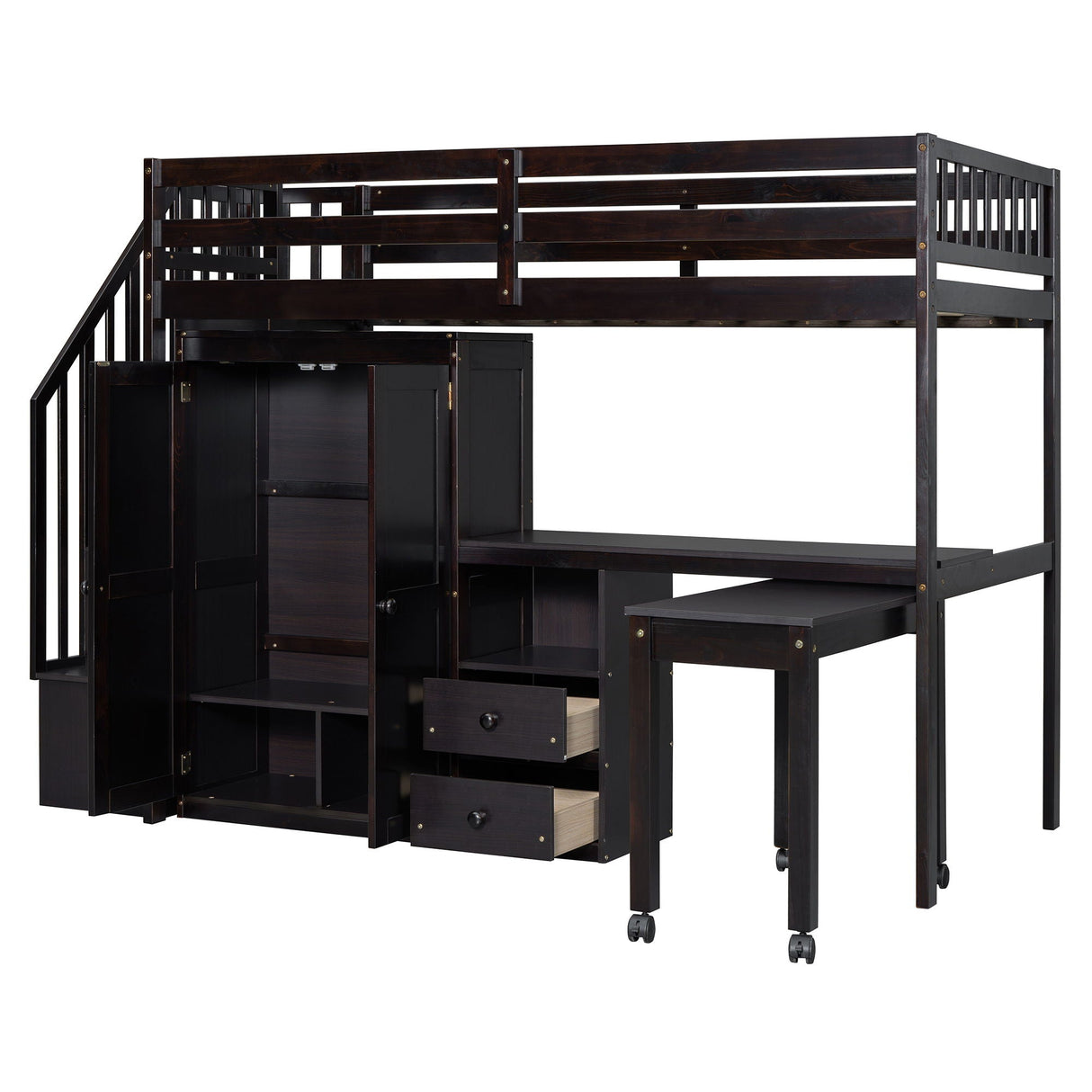 Loft Bed With Stairs, Bookshelf, Drawers, Desk & Wardrobe, Space Saving Multifunctional Furniture by Couch.com