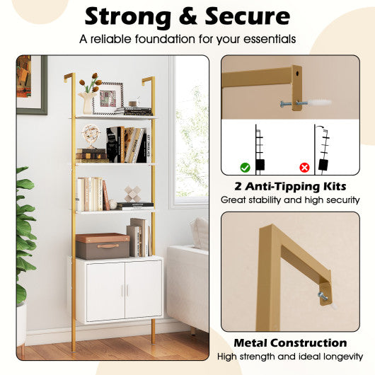 72.5 Inch Tall Bookshelf with Cabinet Anti-Tipping Kits and Metal Frame-White
