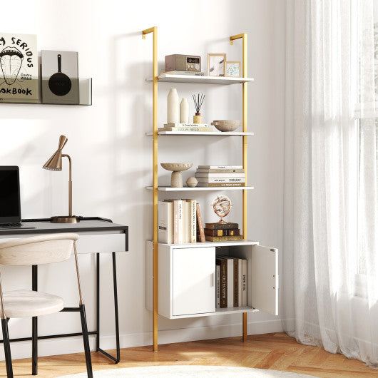 72.5 Inch Tall Bookshelf with Cabinet Anti-Tipping Kits and Metal Frame-White