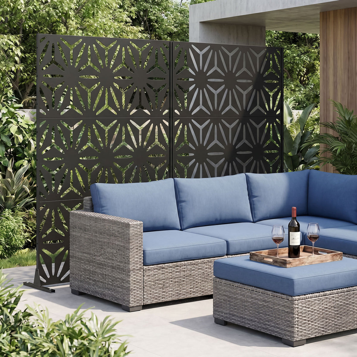 72"H x 48"W Freestanding Fence Panel with Stand and Expansion Bolts-Black