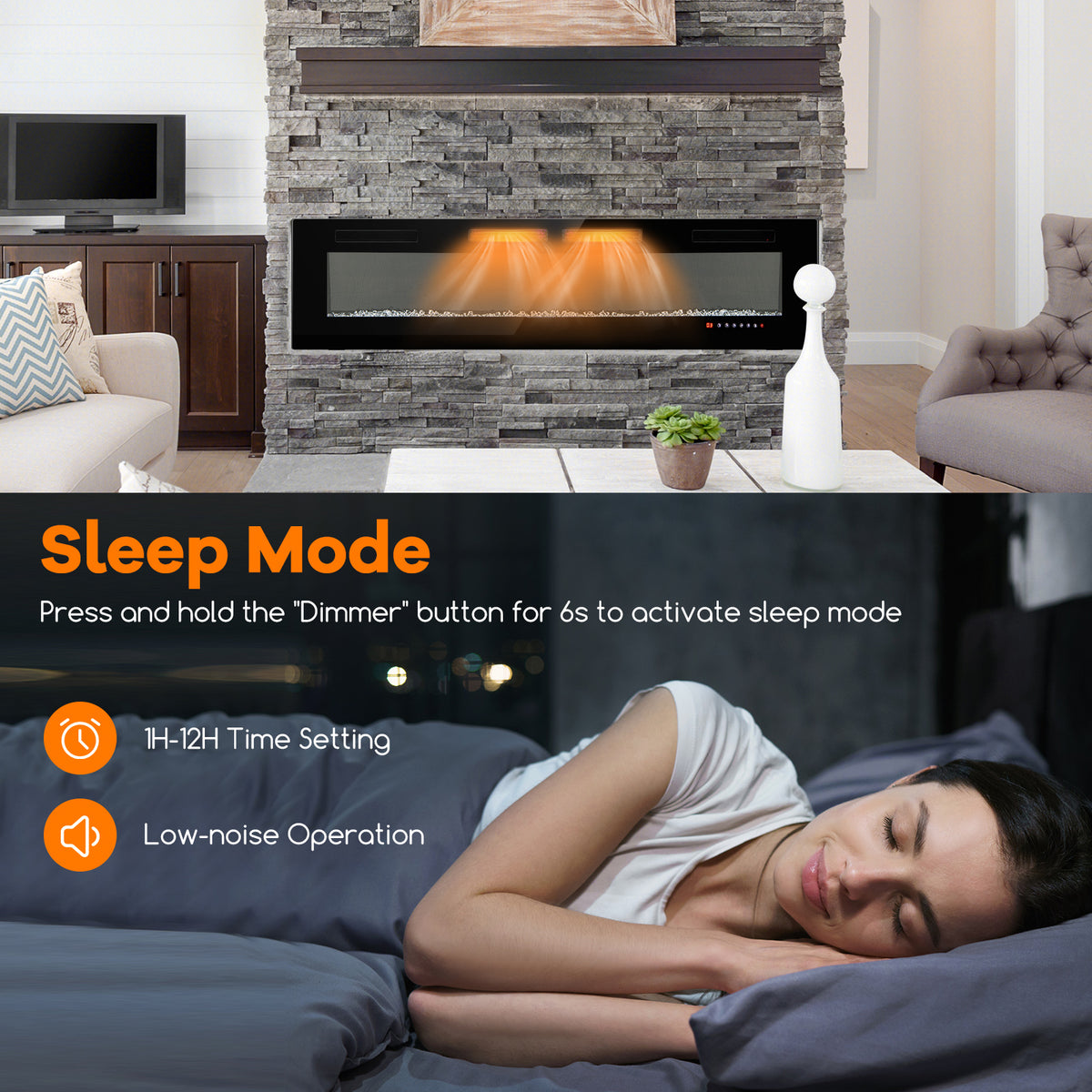 42/50/60/72 Inch Ultra-Thin Electric Fireplace with Decorative Crystals-72 inches