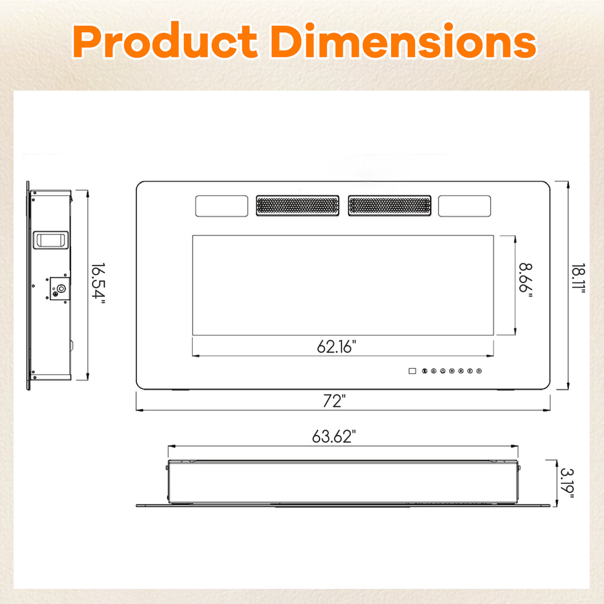 42/50/60/72 Inch Ultra-Thin Electric Fireplace with Decorative Crystals-72 inches