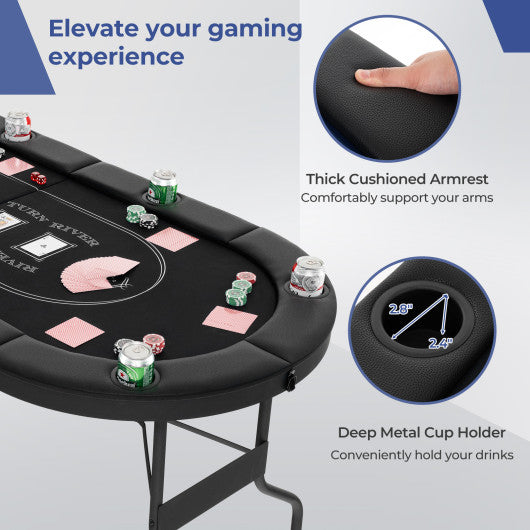 72 Inch Foldable Poker Table for 8 Players Portable Oval Card Board Game Table-Black